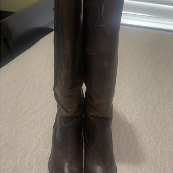 Frye Brown knee high wedge boots sz 8 - Picture 4 of 7